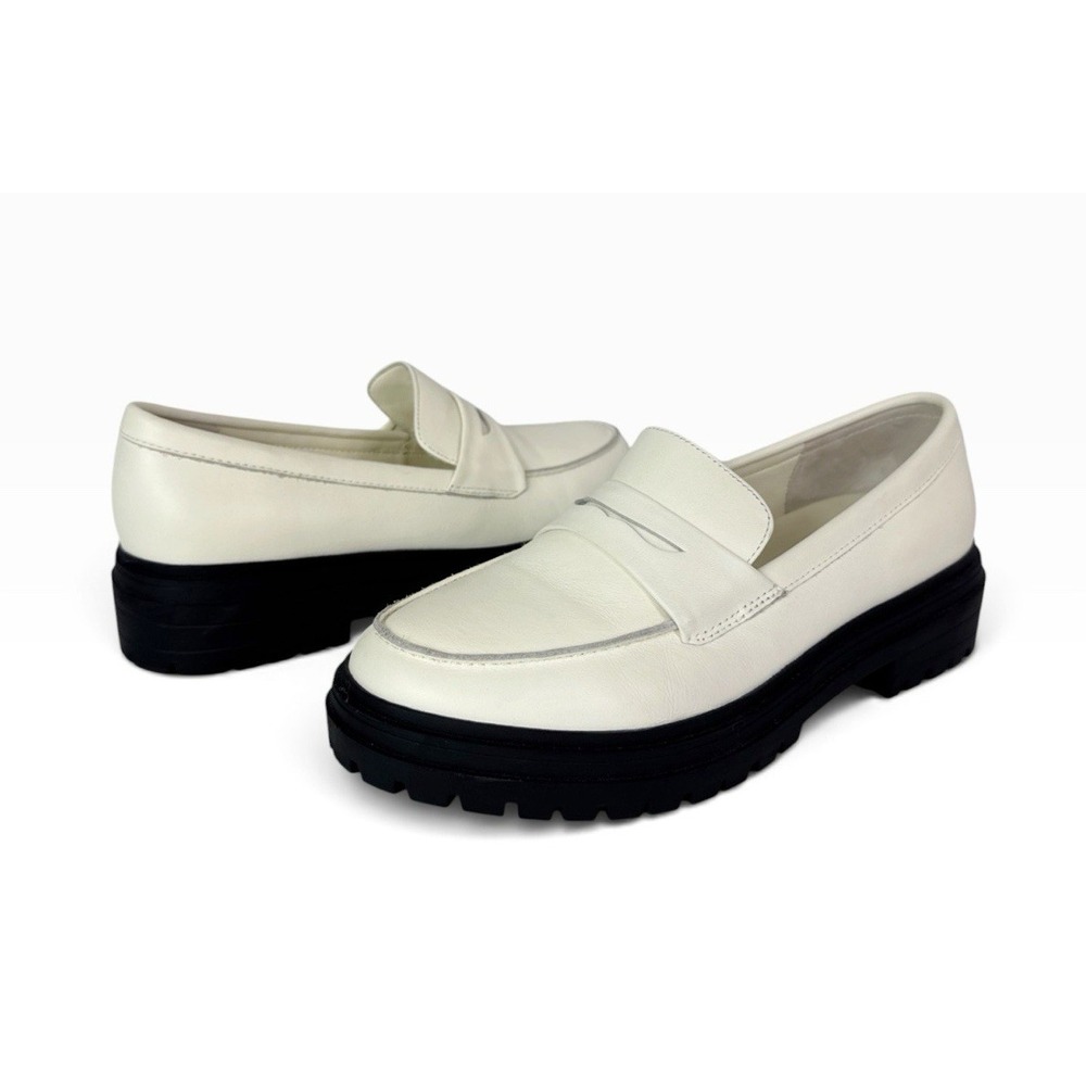 Quince Italian Cow Leather Platform Penny Loafer Women's 8 Shoes Off White EUC